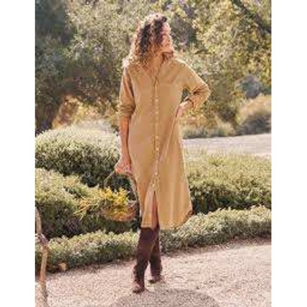 Frank & Eileen Rory Dress Women's Large Camel Corduroy Long Sleeve Maxi